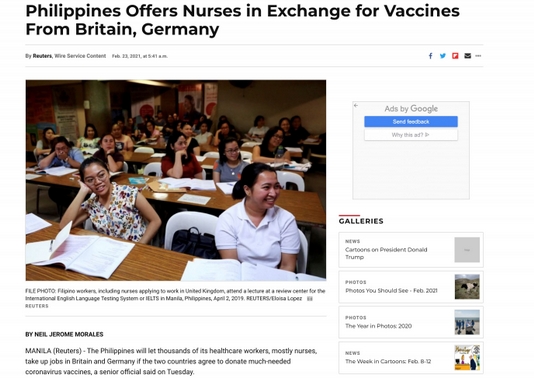 Phillipines offers nurses in exchange for vaccines